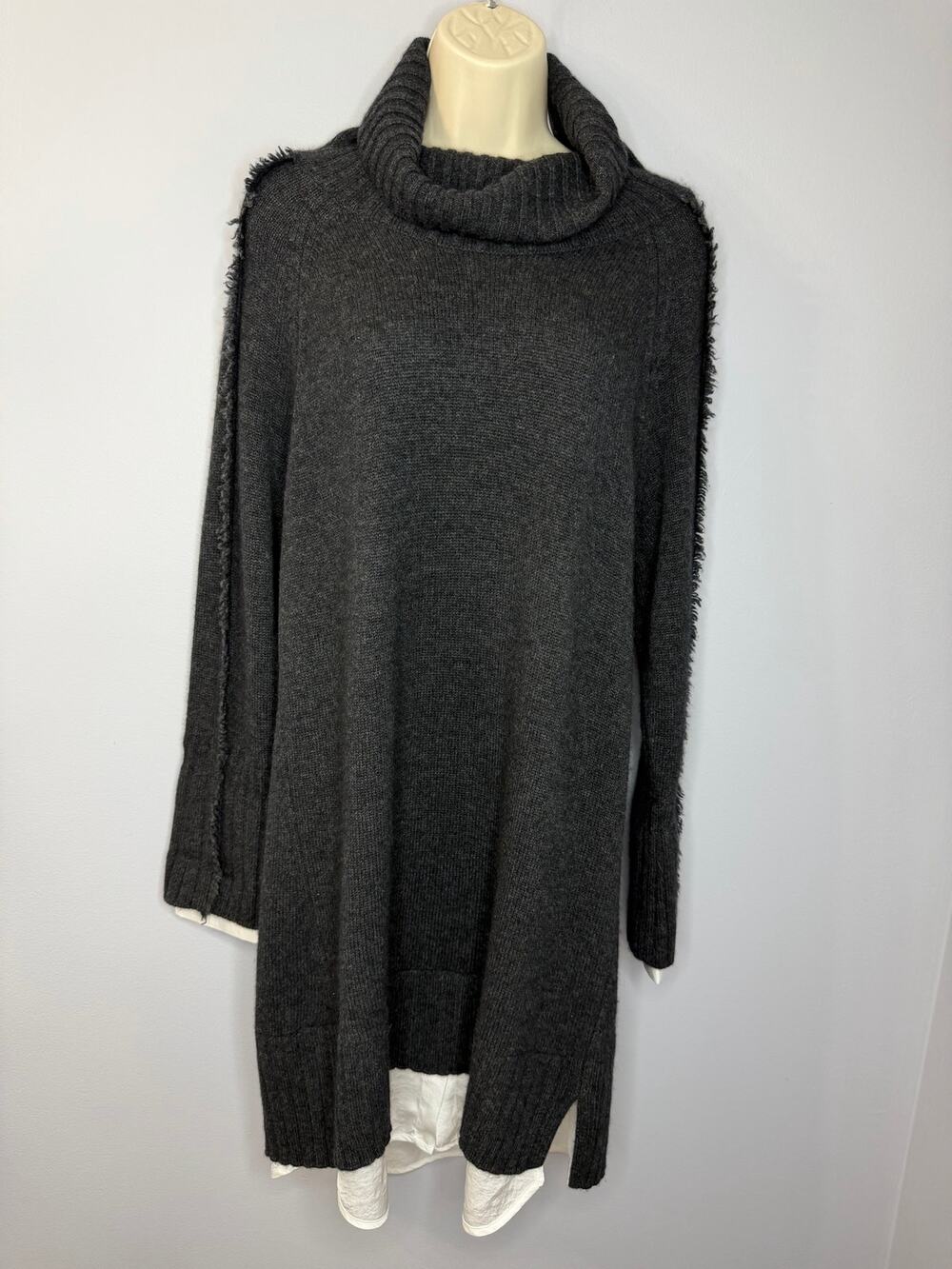 Brochu Walker Cashmere Blend Layered Cowl Neck Sweater Dress Charcoal Sz M